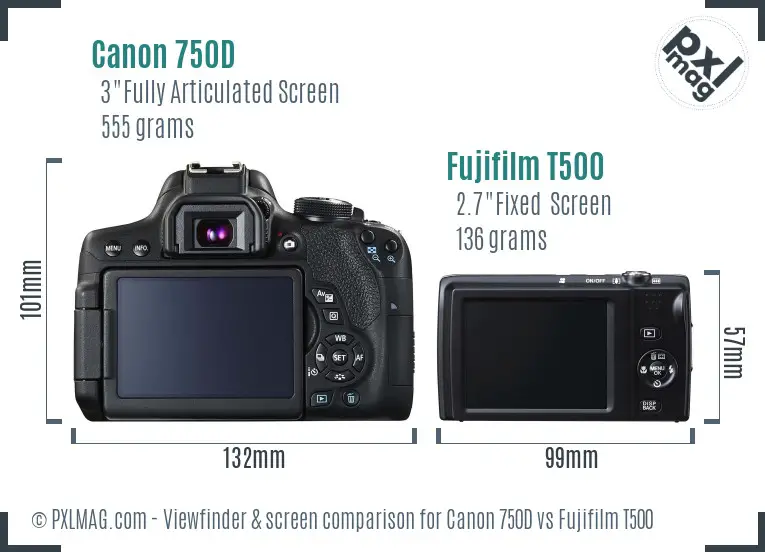 Canon 750D vs Fujifilm T500 Screen and Viewfinder comparison