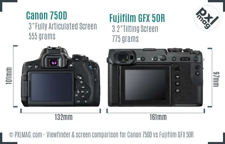 Canon 750D vs Fujifilm GFX 50R Screen and Viewfinder comparison