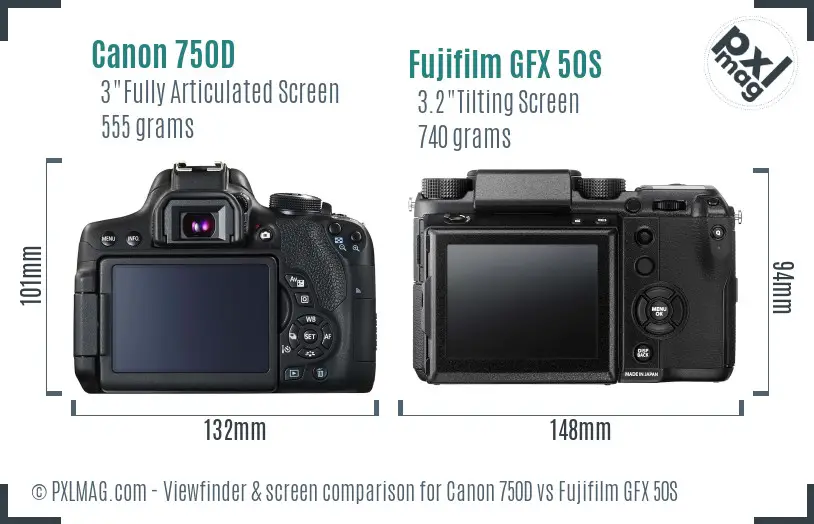 Canon 750D vs Fujifilm GFX 50S Screen and Viewfinder comparison