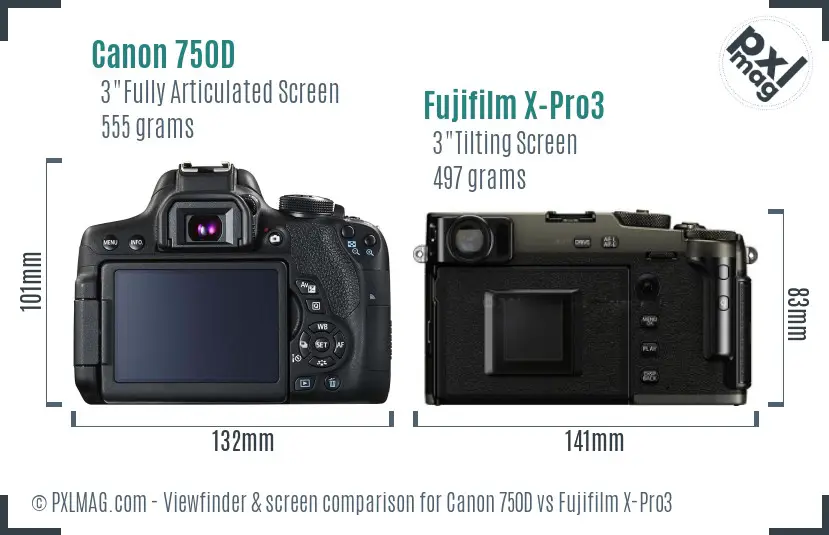 Canon 750D vs Fujifilm X-Pro3 Screen and Viewfinder comparison
