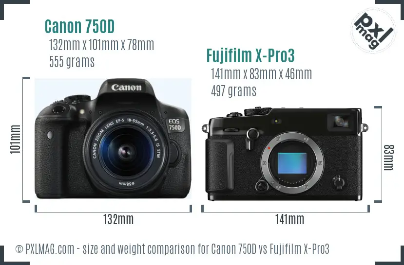 Canon 750D vs Fujifilm X-Pro3 size comparison