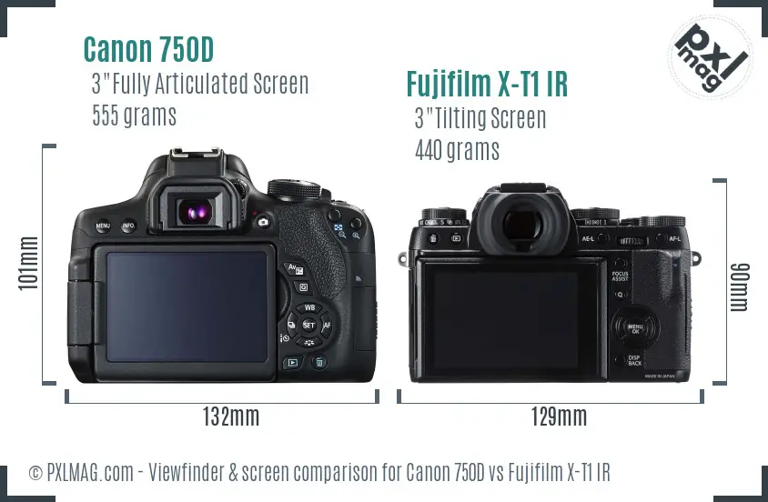 Canon 750D vs Fujifilm X-T1 IR Screen and Viewfinder comparison