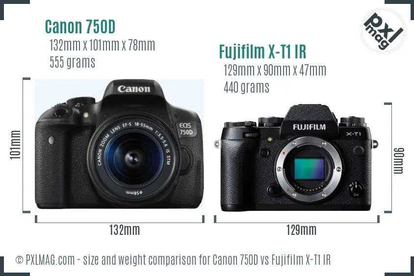 Canon 750D vs Fujifilm X-T1 IR size comparison