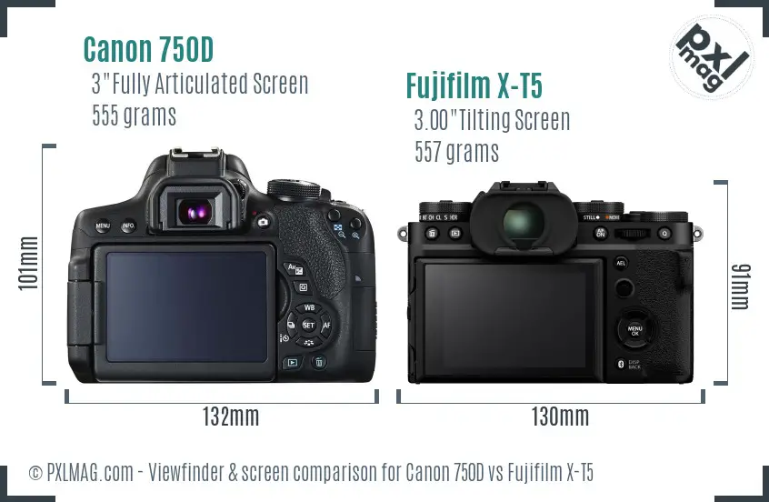 Canon 750D vs Fujifilm X-T5 Screen and Viewfinder comparison Canon 750D vs Fujifilm X-T5 Screen and Viewfinder comparison