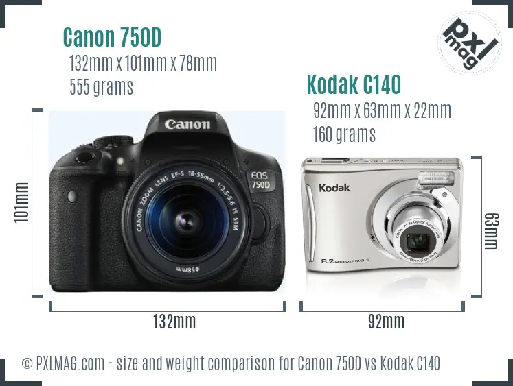Canon 750D vs Kodak C140 size comparison Canon 750D vs Kodak C140 size comparison
