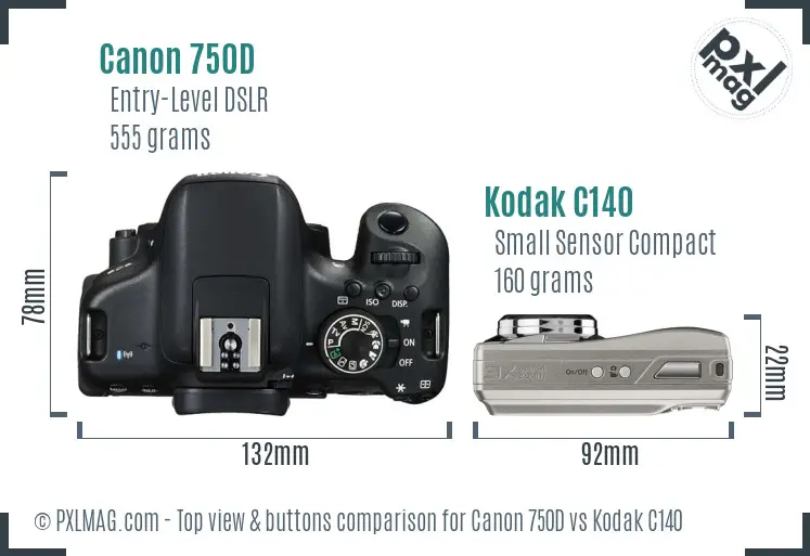 Canon 750D vs Kodak C140 top view buttons comparison Canon 750D vs Kodak C140 top view buttons comparison