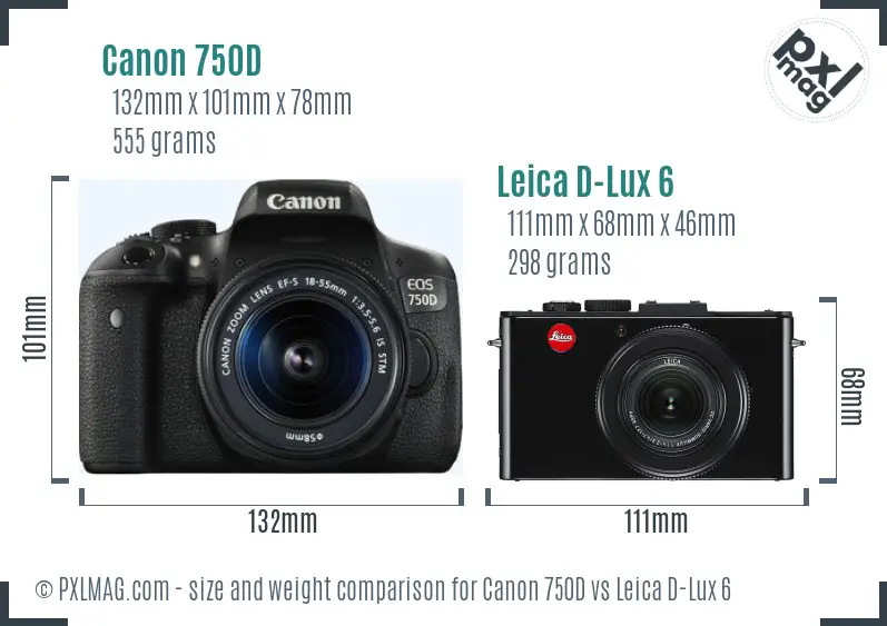 Canon 750D vs Leica D-Lux 6 size comparison Canon 750D vs Leica D-Lux 6 size comparison