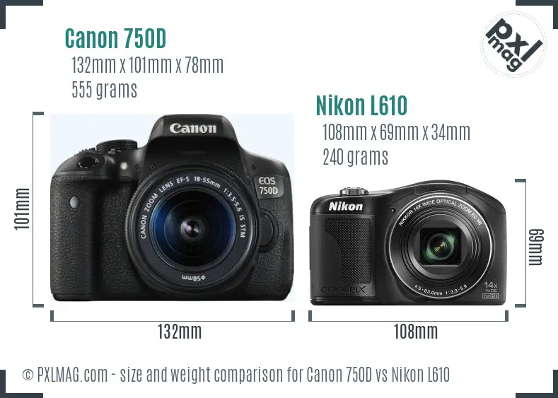 Canon 750D vs Nikon L610 size comparison