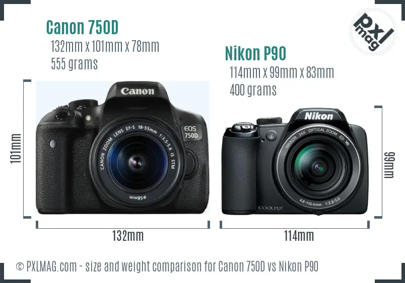 Canon 750D vs Nikon P90 size comparison Canon 750D vs Nikon P90 size comparison