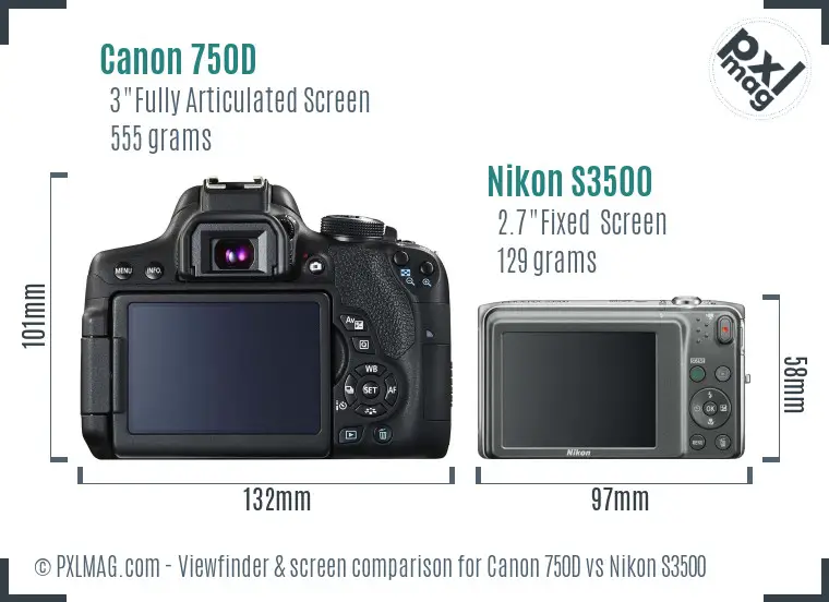 Canon 750D vs Nikon S3500 Screen and Viewfinder comparison