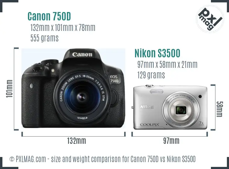Canon 750D vs Nikon S3500 size comparison