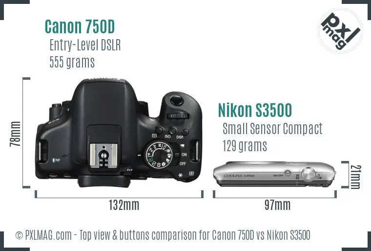 Canon 750D vs Nikon S3500 top view buttons comparison