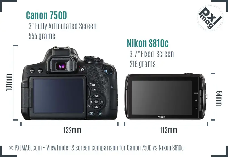 Canon 750D vs Nikon S810c Screen and Viewfinder comparison