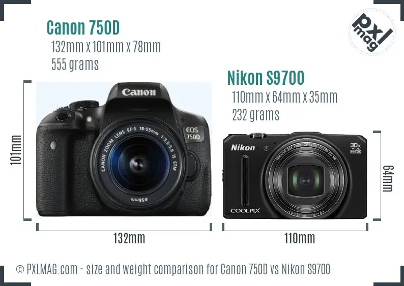 Canon 750D vs Nikon S9700 size comparison Canon 750D vs Nikon S9700 size comparison
