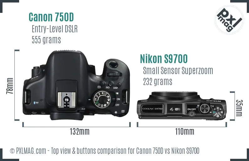 Canon 750D vs Nikon S9700 top view buttons comparison Canon 750D vs Nikon S9700 top view buttons comparison