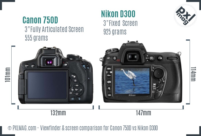 Canon 750D vs Nikon D300 Screen and Viewfinder comparison