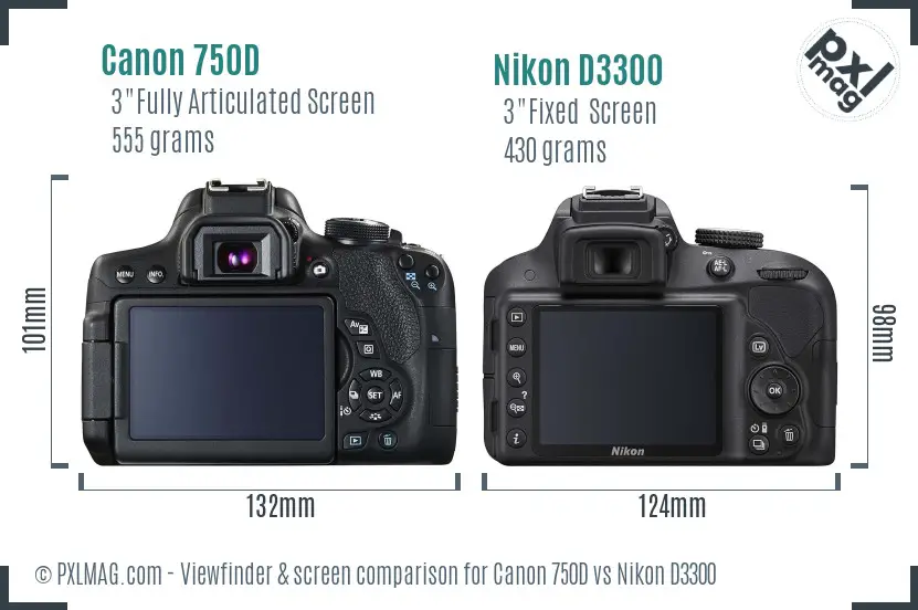 Canon 750D vs Nikon D3300 Screen and Viewfinder comparison
