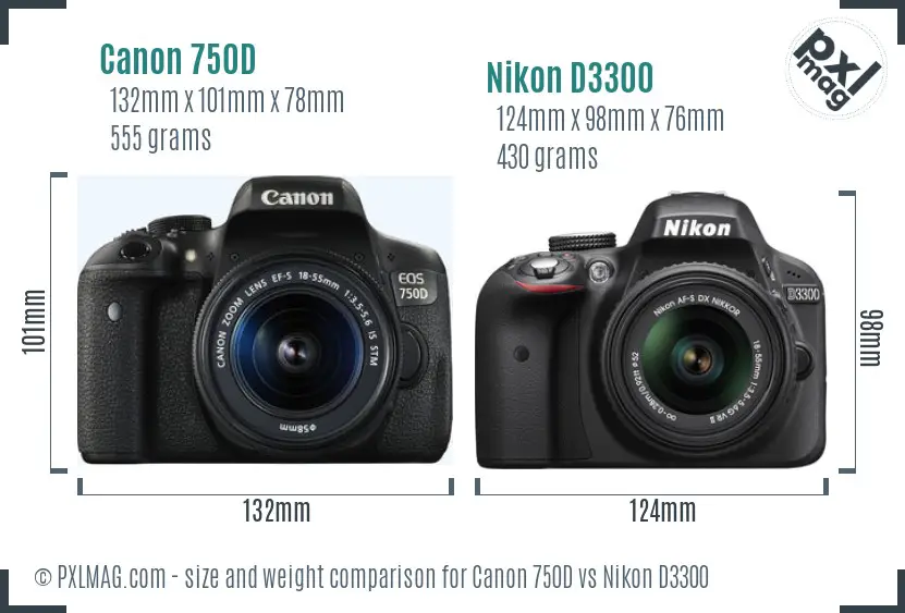 Canon 750D vs Nikon D3300 size comparison