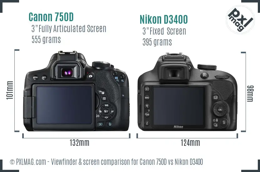 Canon 750D vs Nikon D3400 Screen and Viewfinder comparison