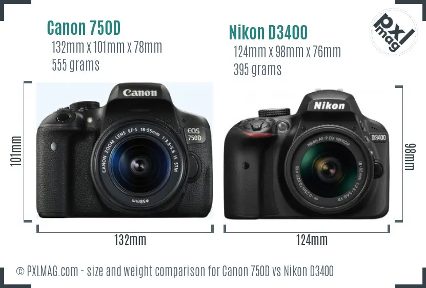 Canon 750D vs Nikon D3400 size comparison