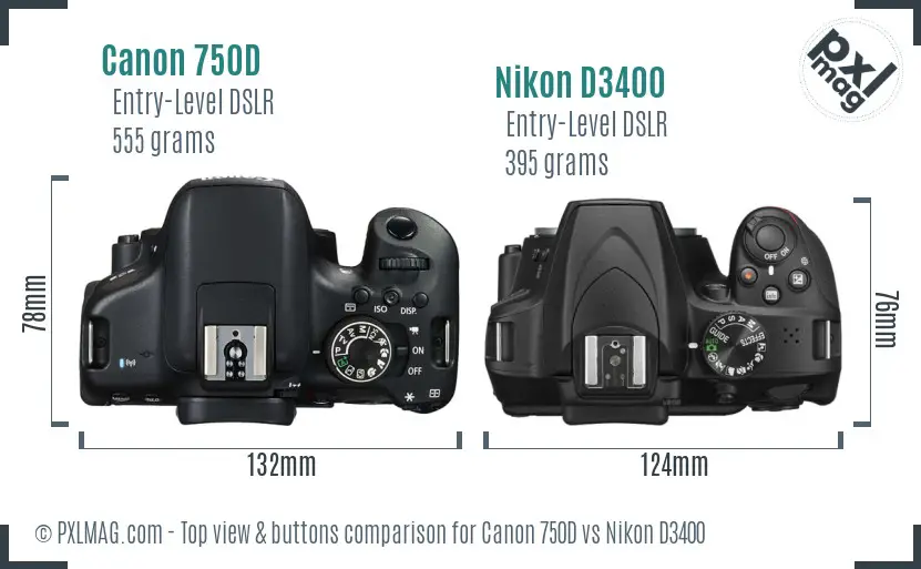 Canon 750D vs Nikon D3400 top view buttons comparison