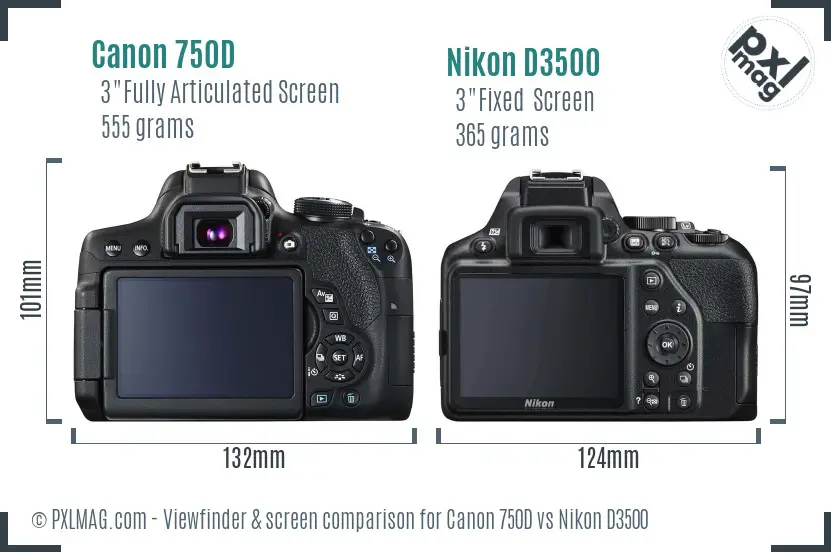 Canon 750D vs Nikon D3500 Screen and Viewfinder comparison
