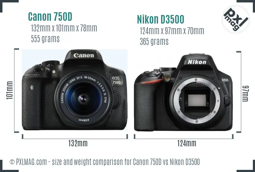 Canon 750D vs Nikon D3500 size comparison