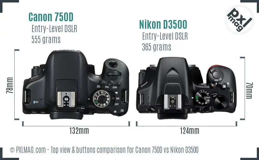 Canon 750D vs Nikon D3500 top view buttons comparison
