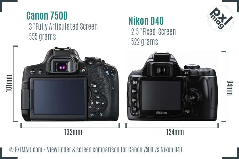 Canon 750D vs Nikon D40 Screen and Viewfinder comparison