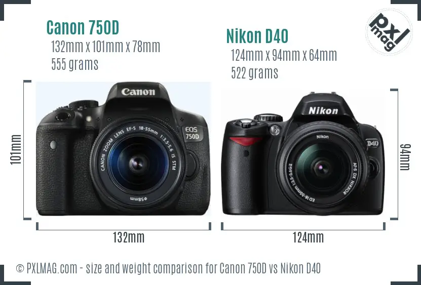 Canon 750D vs Nikon D40 size comparison