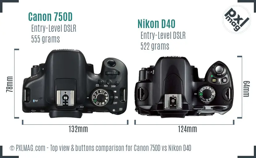 Canon 750D vs Nikon D40 top view buttons comparison