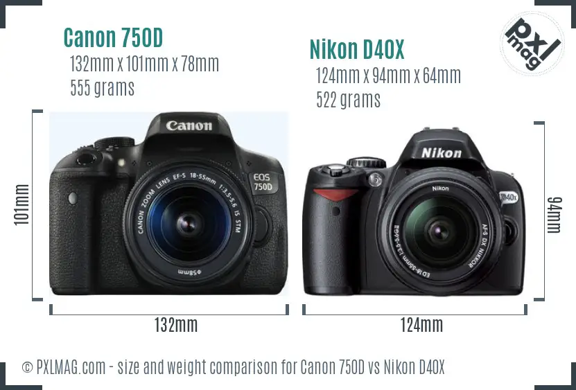 Canon 750D vs Nikon D40X size comparison