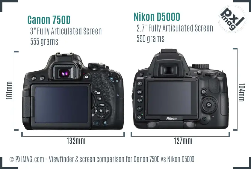 Canon 750D vs Nikon D5000 Screen and Viewfinder comparison