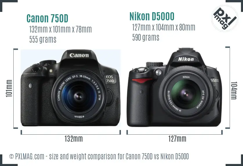 Canon 750D vs Nikon D5000 size comparison