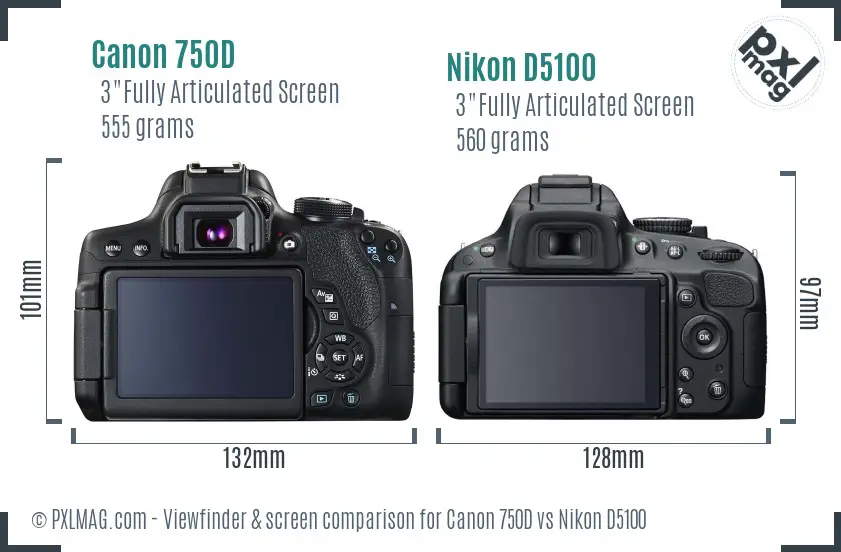 Canon 750D vs Nikon D5100 Screen and Viewfinder comparison