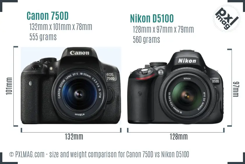 Canon 750D vs Nikon D5100 size comparison