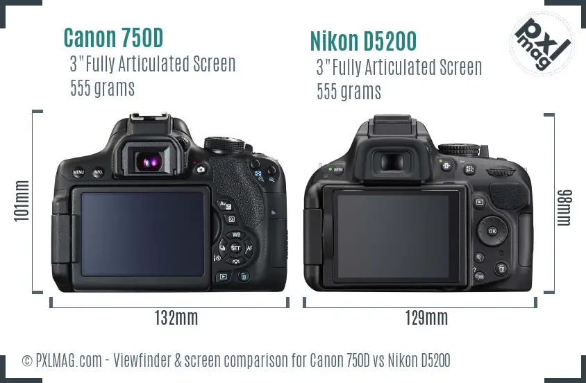 Canon 750D vs Nikon D5200 Screen and Viewfinder comparison