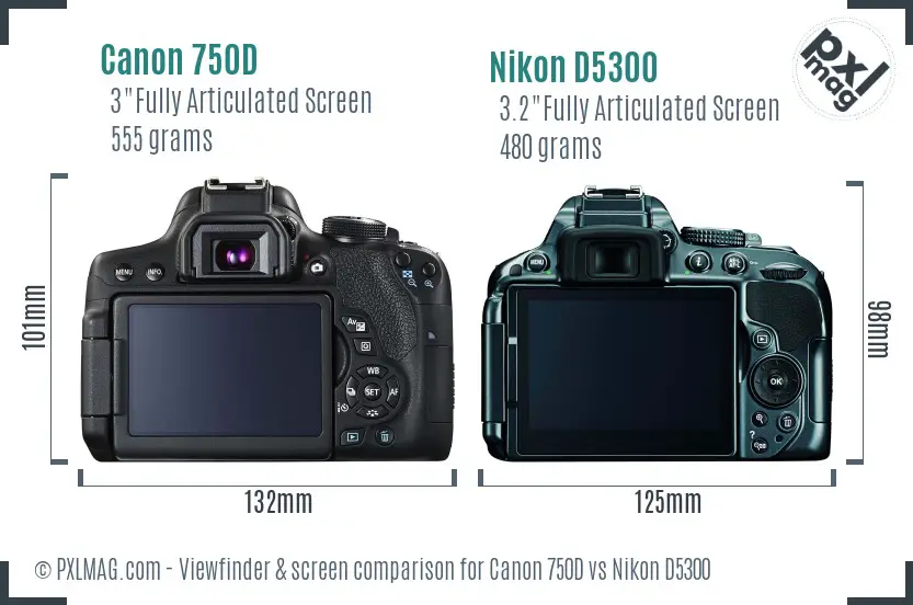 Canon 750D vs Nikon D5300 Screen and Viewfinder comparison