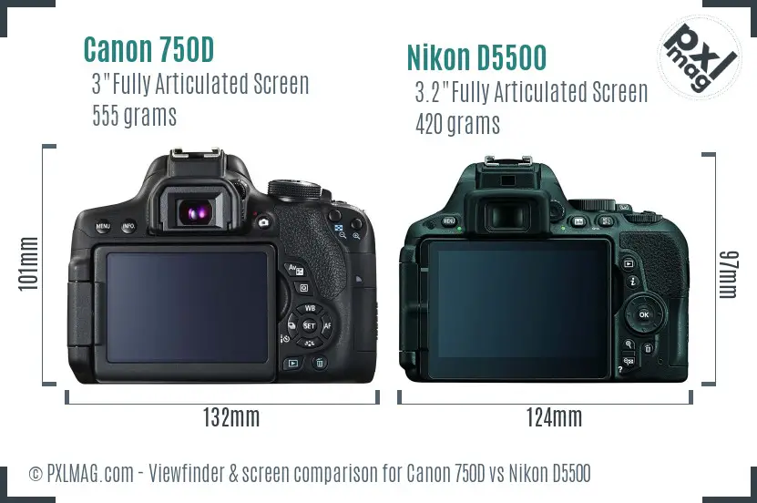 Canon 750D vs Nikon D5500 Screen and Viewfinder comparison