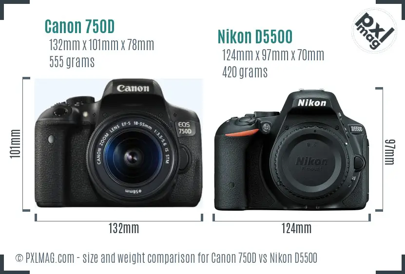 Canon 750D vs Nikon D5500 size comparison