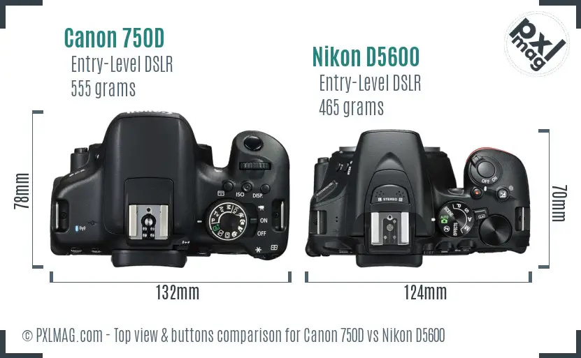 Canon 750D vs Nikon D5600 top view buttons comparison