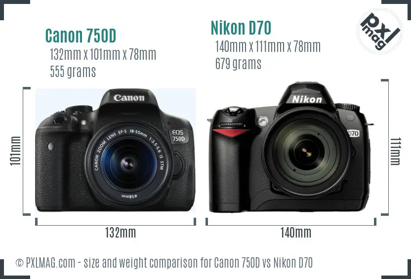 Canon 750D vs Nikon D70 size comparison Canon 750D vs Nikon D70 size comparison