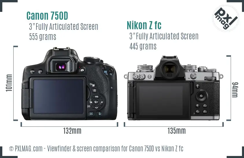 Canon 750D vs Nikon Z fc Screen and Viewfinder comparison Canon 750D vs Nikon Z fc Screen and Viewfinder comparison
