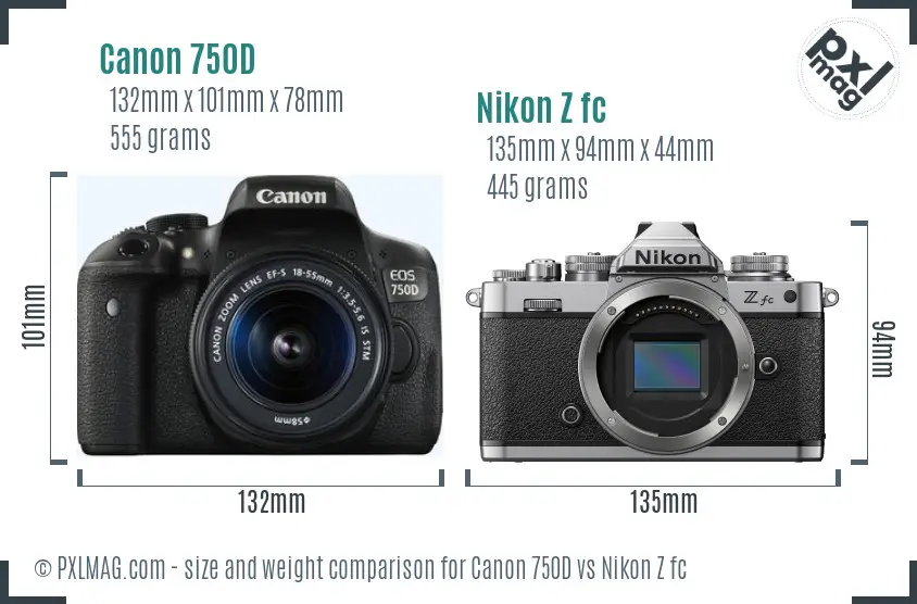 Canon 750D vs Nikon Z fc size comparison Canon 750D vs Nikon Z fc size comparison