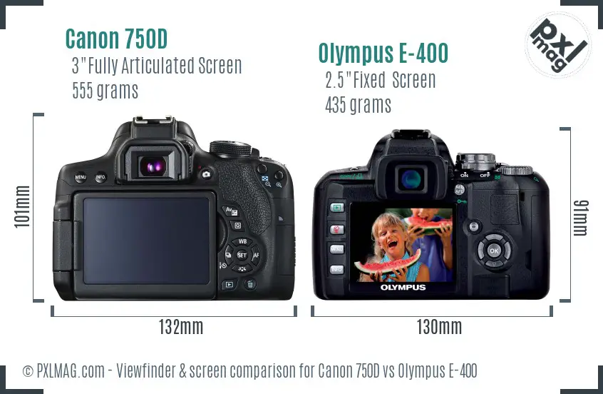 Canon 750D vs Olympus E-400 Screen and Viewfinder comparison