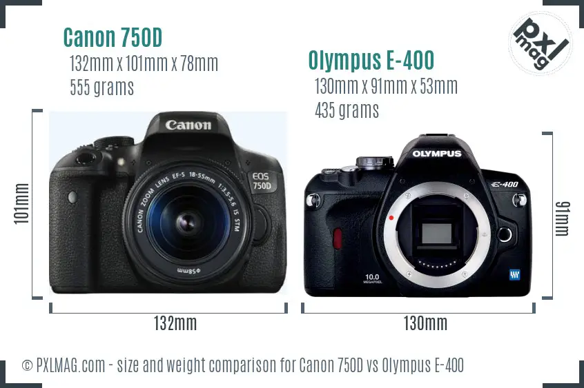 Canon 750D vs Olympus E-400 size comparison