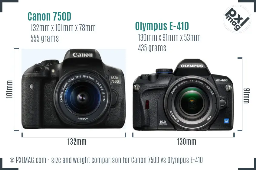 Canon 750D vs Olympus E-410 size comparison