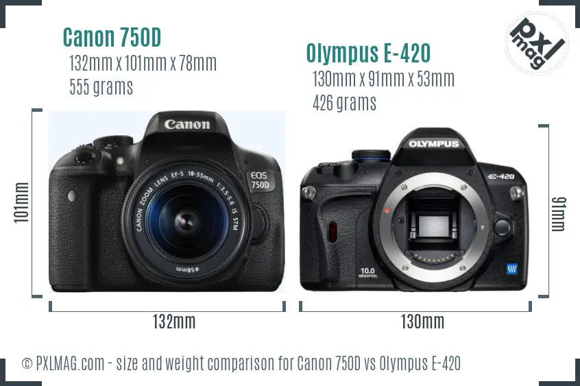 Canon 750D vs Olympus E-420 size comparison