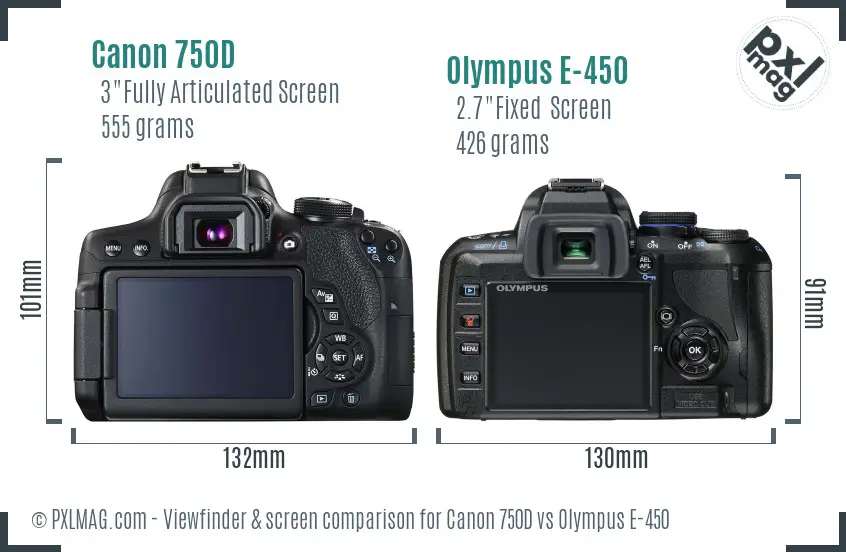 Canon 750D vs Olympus E-450 Screen and Viewfinder comparison