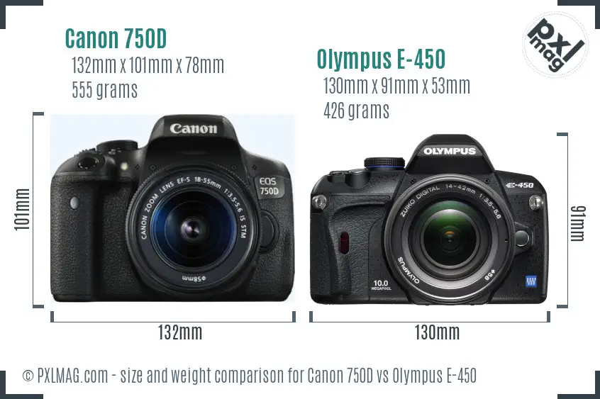 Canon 750D vs Olympus E-450 size comparison